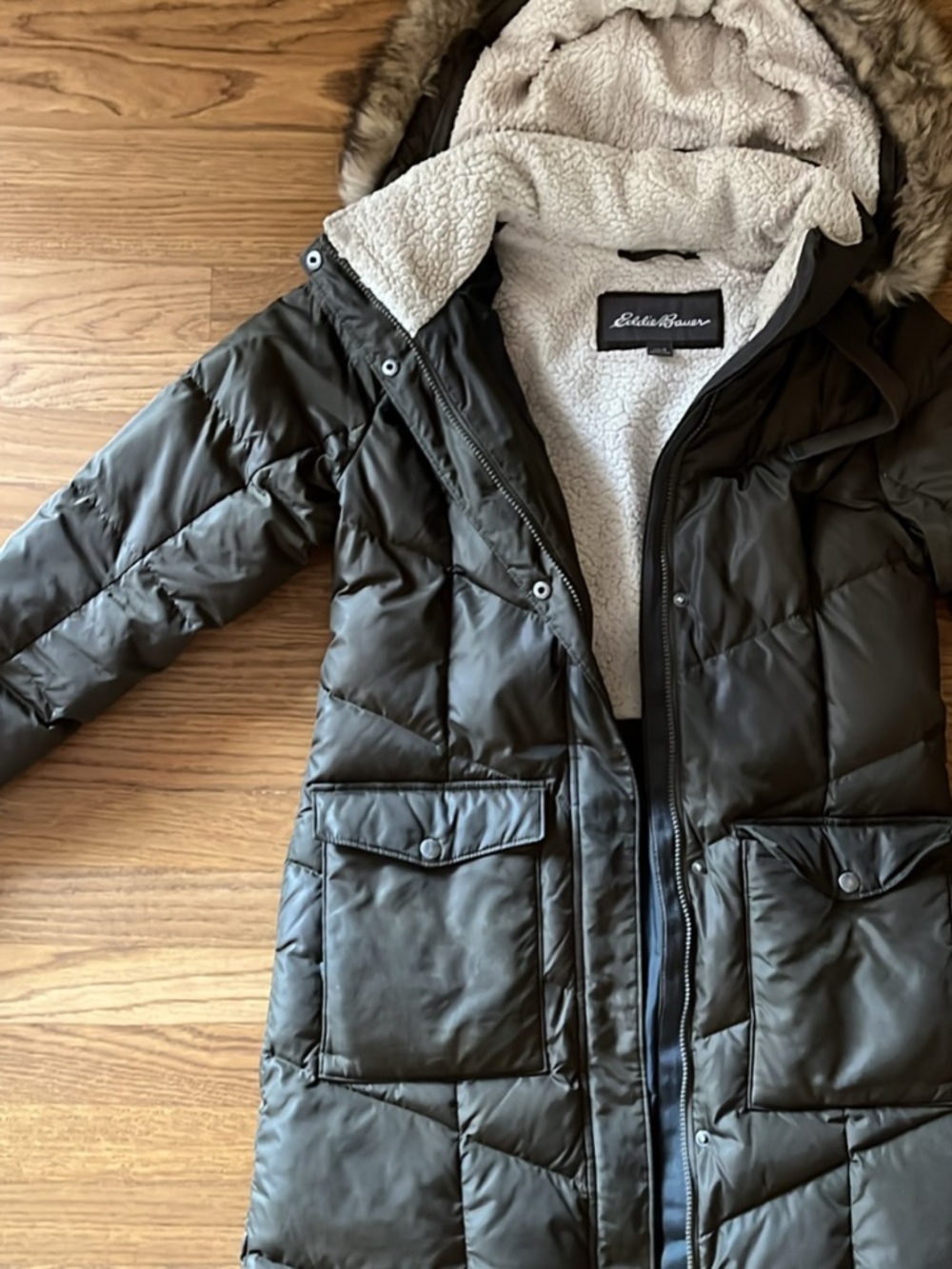 Eddie Bauer Women's Winter Parka Down Coat - Size Small - Dark Olive Green